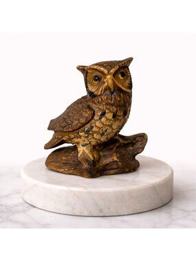 Vintage Homco Owl Figurine Brown Woodland Cabin Decor Collectible Tabletop Shelf